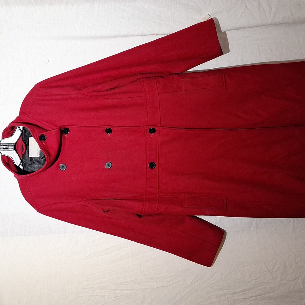 Vintage Red Trench Coat, Wool Rayon, Double Breasted, Old Navy, 16, NWOT - Picture 7 of 13